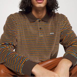 OBEY Kept Stripe Velour Polo Sweatshirt